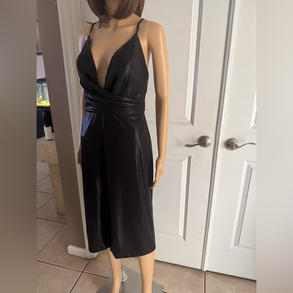 Mac Duggal Black V-Neck Midi Slip Dress - Picture 7 of 16